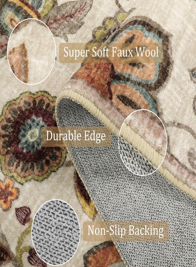 Morebes Vintage Floral Small Kitchen Rug,2x3 Rug Non Slip, Washable Paisley Design Door Rugs for Entryway Indoor,Non Shedding Kitchen Sink Throw Carpet for Bathroom Laundry, Beige Ivory - Image 2